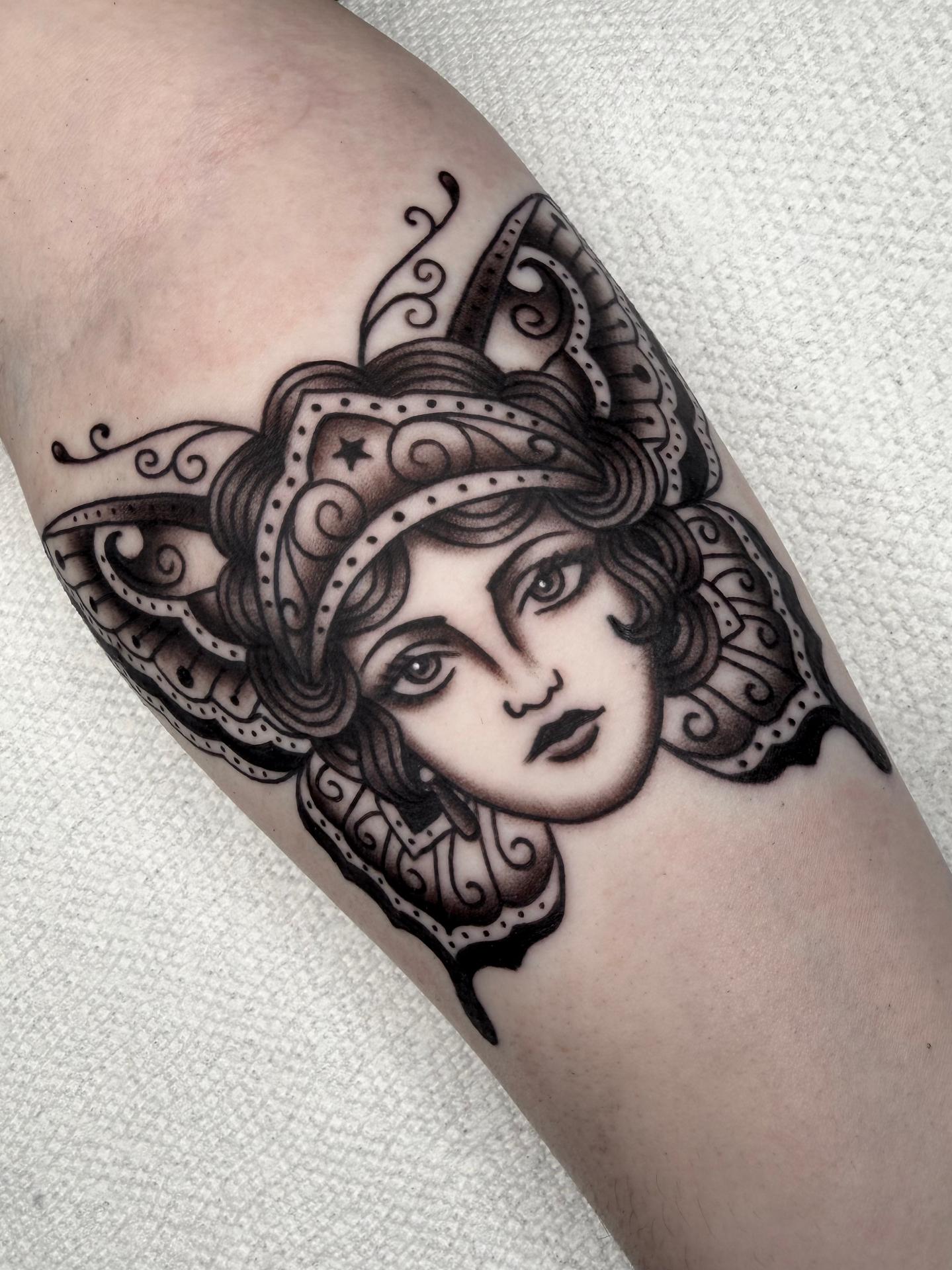 Black and grey medusa face tattoo by Matt Maldonado